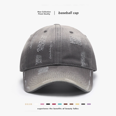 Washed Cotton Baseball Cap Distressed Broken Hole Retro Vintage Adjustable Metal Buckle Outdoor Soft Top Unisex