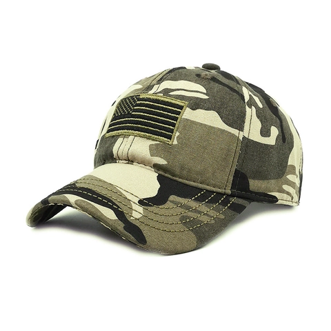 Gorra De Béisbol Táctica 100% Algodón Camuflaje Bordado Bandera EE. UU. Protección Solar Ajustable Para Hombre Outdoor