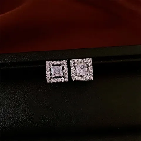 Square Halo Stud Earrings With 925 Sterling Silver Earring Post Copper Cubic Zirconia Princess Cut Luxury For Women
