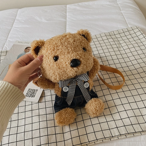 Carina Borsa A Tracolla In Peluche A Forma Di Orsetto Di Peluche Kawaii Animale Pochette Da Spalla Alla Moda Cerniera Donne Ragazze