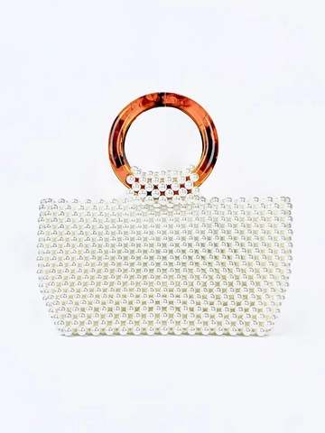 Handgefertigte Künstliche Perlenhandtasche Mit Rundem Harzgriff Elegante Retro Mode Für Frauen