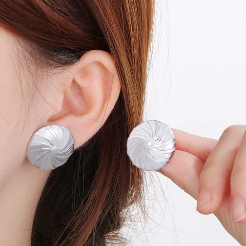 Pendientes De Botón Redondos Con Espiral Acero Inoxidable Textura De Vórtice Geométrico Joyería De Moda Para Mujer
