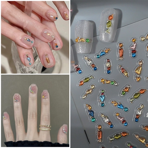 Adesivi Per Unghie 5D In Rilievo 3D Pietre In Resina Colorate Bronzatura Autoadesiva Decorazione Per Manicure Per DIY Nail Art