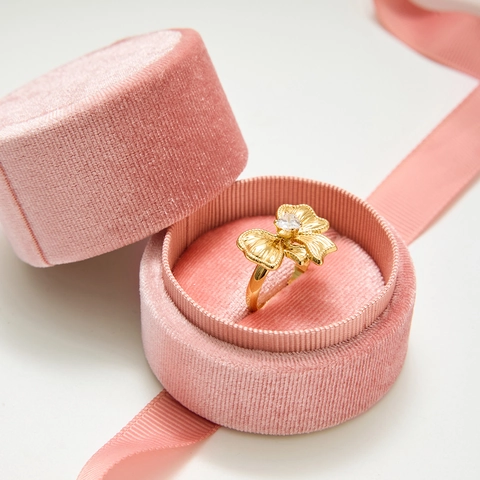 Stainless Steel Heart Bowknot Ring White Zircon Gold Plated Adjustable Waterproof Hypoallergenic Fashion Jewelry Women