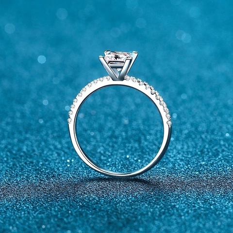 Bague En Argent Sterling 925 Avec Moissanite Taille Princesse Carrée Étincelante Mariage Fiançailles Pour Femmes