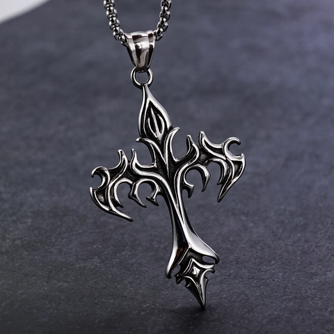 Collana Con Ciondolo A Croce Gotica Acciaio Inossidabile Vintage Fiamma Stile Tribal Punk Gioielli Da Uomo