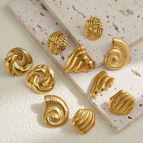 Vintage Conch Nautilus Stud Earrings 18K Gold Plated Stainless Steel Geometric Twisted Knot Fashion Jewelry For Women