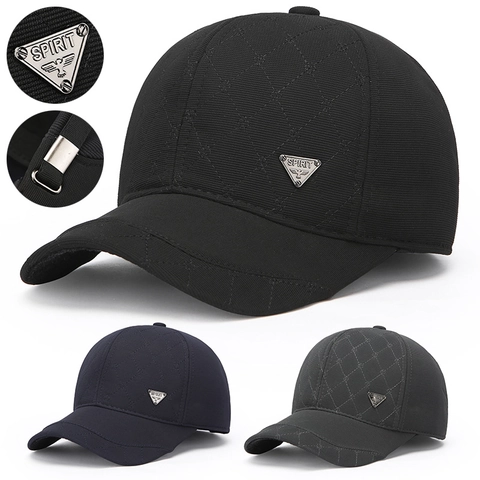 Heren Honkbalpet Doorgestikt Diamantpatroon Polyester Winter Warm Outdoor Verstelbaar Metalen Logo Casual Hoed