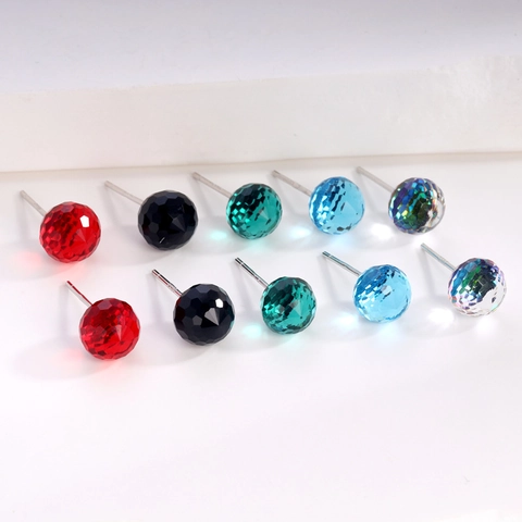 Faceted Round Crystal Ball Stud Earrings With 925 Sterling Silver Earring Post Colorful Gradient Jewelry For Women