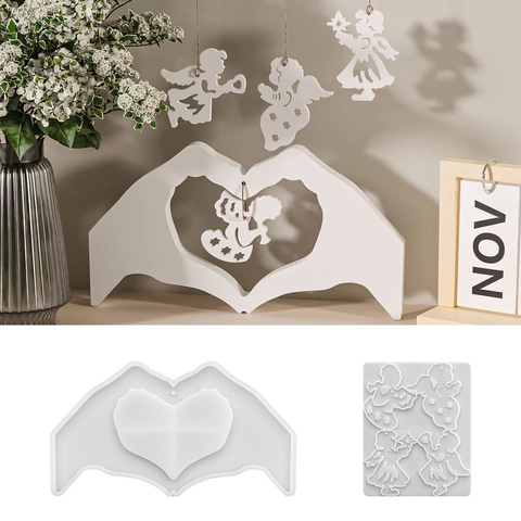 Heart Hand Gesture Angel Pendant Silicone Mold DIY Resin Casting Gypsum Plaster Craft Home Decoration Ornament