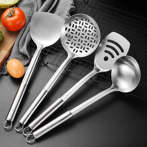 Utensili Da Cucina In Acciaio Inossidabile 430 Spatola Mestolo Schiumarola Girante Scanalata Resistente Al Calore Moderno