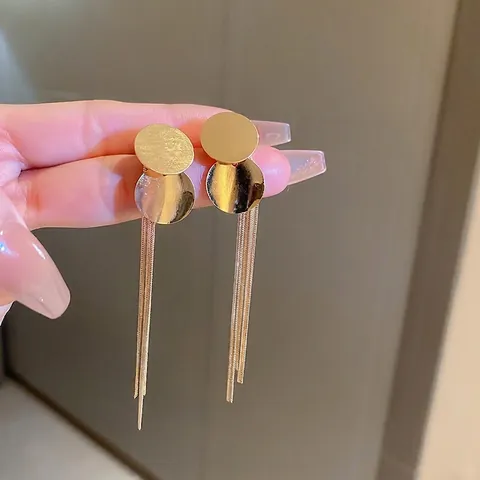 Elegante Geometrische Runde Scheibe Quaste Ohrhänger Für Damen Mit Silbernem Ohrstecker Lange Baumeln Minimalistischer Schmuck