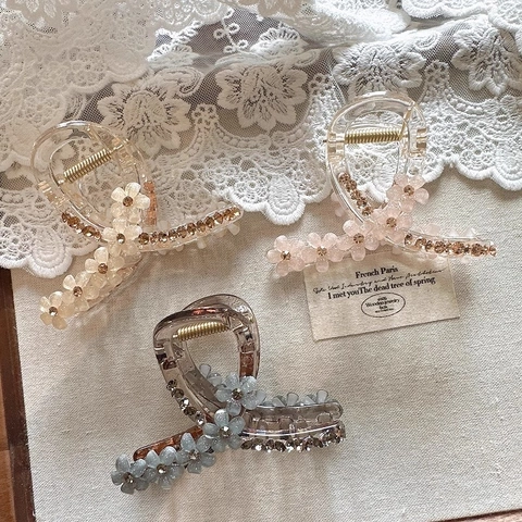 Pinza Para El Pelo Elegante De Flor Acrílico Con Diamantes De Imitación Accesorio Floral Transparente Estilo Coreano