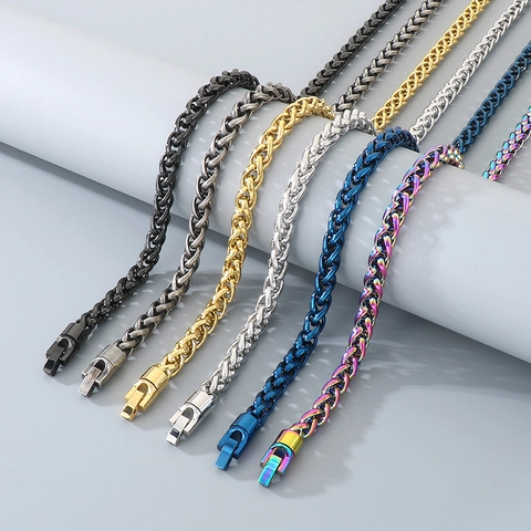 Collar Cadena De Trigo Acero Inoxidable Joyería De Moda Geométrica Con Cierre Giratorio Para Hombres Y Mujeres Accesorios De Tendencia