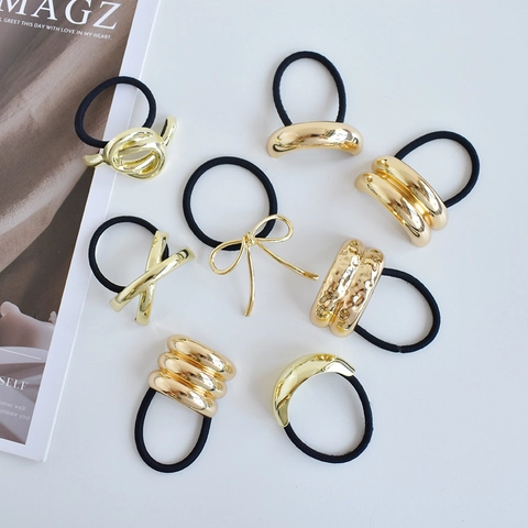 Minimalistische Metall Ponytail Manschette Haargummis Legierung Gold Finish Elastische Haarbänder Geometrische Frauen