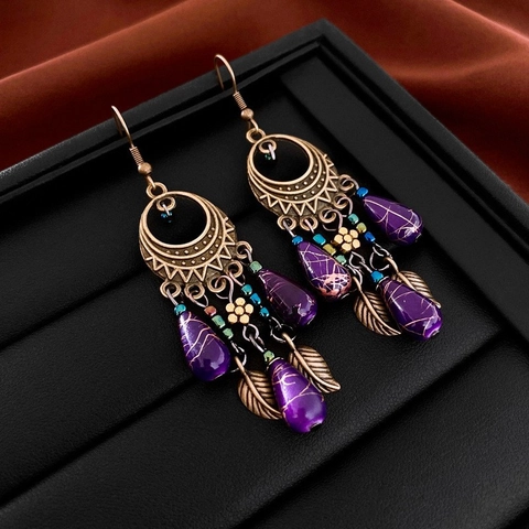 Boho Vintage Quasten Ohrhänger Legierung Harzperlen Ethno Stil Mit 925 Sterling Silber Ohrring Stecker Für Damen