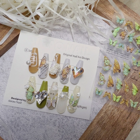 Butterfly Nail Stickers 3D Embossed Relief Retro Japanese Style Manicure Decals For Women DIY Nail Art Decorations