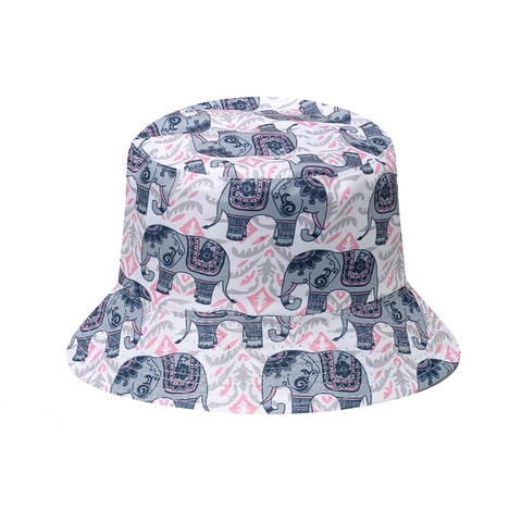Ethnic Elephant Print Bucket Hat Polyester Retro Sun Protection Fisherman Cap For Men Women