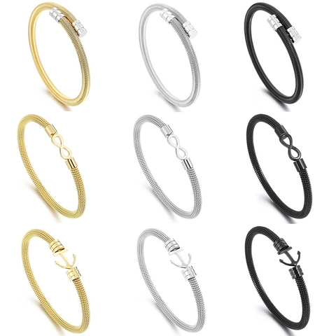 Armreif Aus Edelstahl Für Damen Und Herren Nautischer Anker Unendlichkeitsschnalle Gewebtes Kabel Schmuck Geschenk
