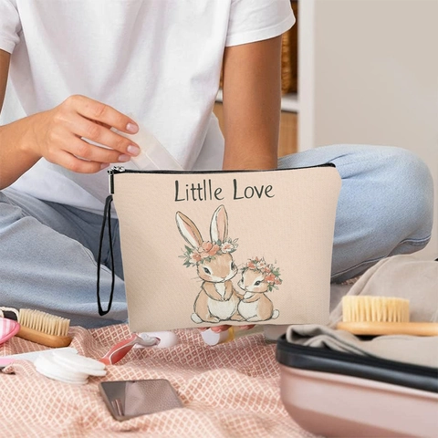 Borsa Cosmetica Coniglietto Carino Pochette Trucco In Tela Borsa Da Toilette Portatile Con Cerniera Cinturino Da Polso