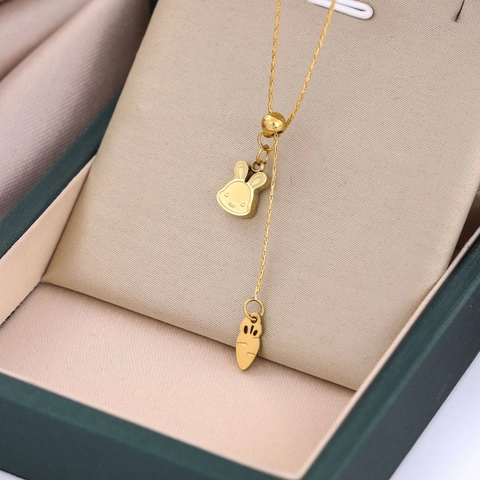 Chinese Style Year Of The Rabbit Carrot Titanium Steel Necklace For Women High End Gold Silver Adjustable Animal Pendant