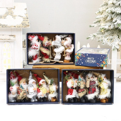 Figurines De Père Noël Décorations De Noël Tissu Peluche Ski Décor De Table Poupées Suspendues