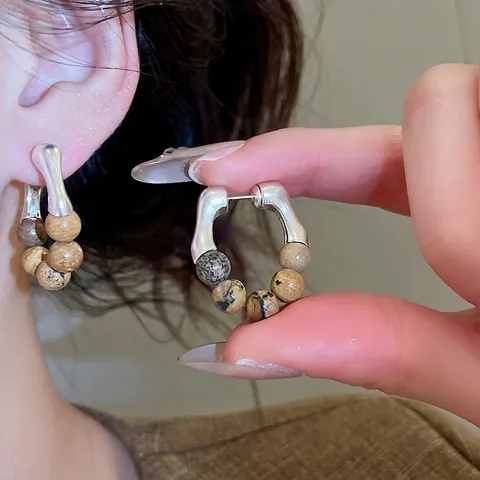 Créoles Rétro Avec Perles En Pierre Naturelle Et Tige En Argent 925 Style Ethnique Vintage Pour Femmes