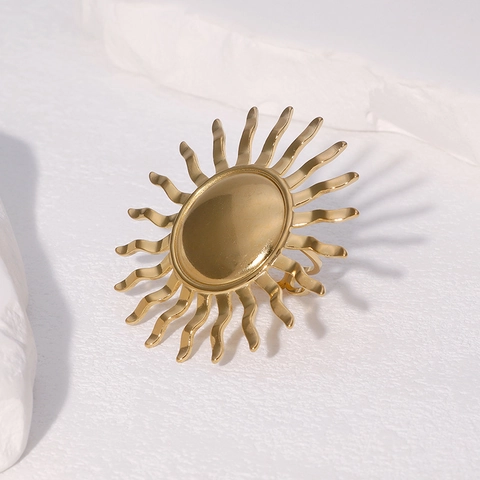 Anello Aperto Girasole Per Donna In Acciaio Inossidabile Placcato Oro 18K Vintage Fascia Regolabile Gioielli