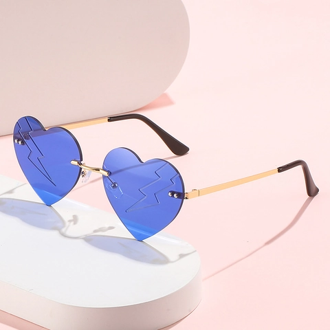 Gafas De Sol Sin Montura En Forma De Corazón Marco De Metal Patrón De Rayo Protección UV400 Fiesta
