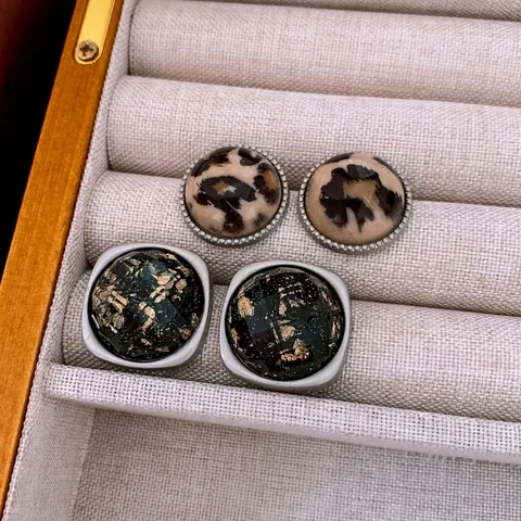 Leopard Print Stud Earrings Vintage Acrylic Resin Geometric Alloy Jewelry With 925 Sterling Silver Earring Post For Women