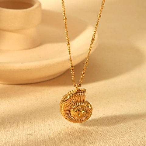 Conch Nautilus Shell Pendant Necklace And Stud Earrings Stainless Steel 18K Gold Plated Marine Ocean Style Jewelry For Women