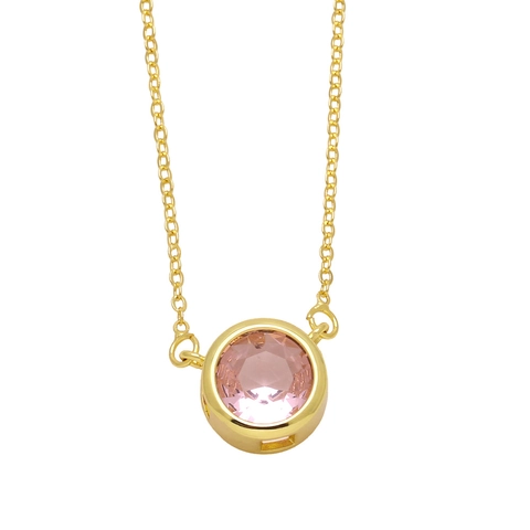 Round Zircon Pendant Necklace 18K Gold Plated Copper Minimalist Luxury Dainty Clavicle Chain Jewelry For Women