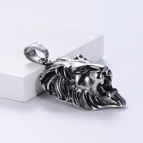 Lion Head Pendant Necklace Men 304 Stainless Steel Vintage Gothic Punk Hip Hop Jewelry Accessory Gift For Boys