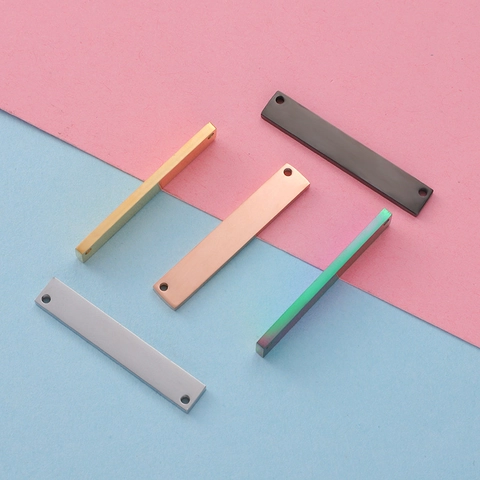 Rechthoekige Staafhanger 304 Roestvrij Staal Dubbel Gat Blanco Spiegelgepolijst Connector Voor DIY Sieraden Maken Kettingen Armbanden