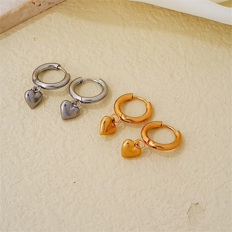 Ohrringe Aus Edelstahl Mit Puffherz-Anhänger Für Damen Polierter Minimalistischer Romantischer Schmuck