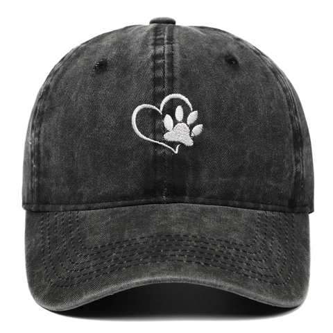 Cappello Da Baseball Cotone Lavato Ricamo Cuore Zampa Di Cane Regolabile Vintage Cappello Da Sole