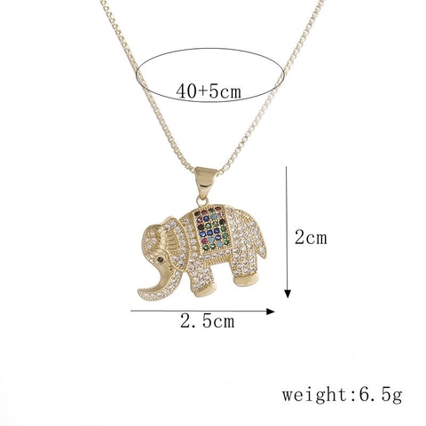 Collana Con Pendente Elefante Rame Placcato Oro Micro Pave Zircone Pietre Colorate Gioielli Animali Per Donna Uomo