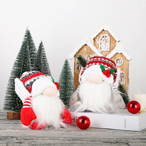 Weihnachtsgnom Dekoration Leuchtende Gesichtlose Plüschpuppe LED Ornament Rot Weiß Grau Strickmütze Tischdeko