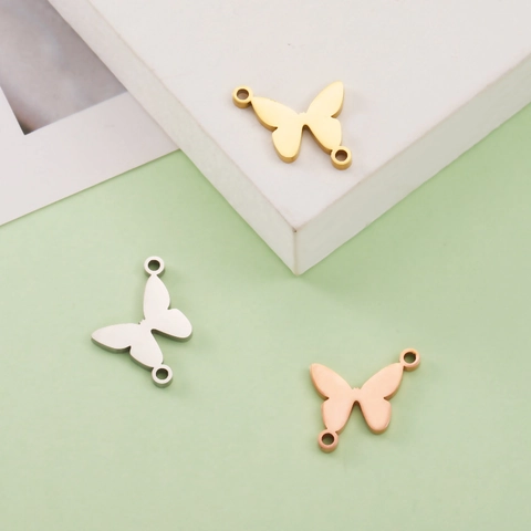 Connettore Gioielli Farfalla Pendente Acciaio Inossidabile 304 Due Fori Per DIY Bracciale Collana Lucidato