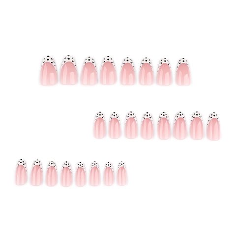Short Almond Press On Nails French White Tip Black Polka Dot Design Glossy Wearable Fake Nails For Women Daily Manicure Nail Art Kit