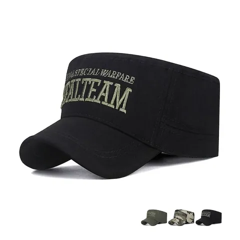 Casquette Cadet En Coton Pour Hommes Ajustable Militaire Tactique Chapeau Plat Protection Solaire Respirant Brodé