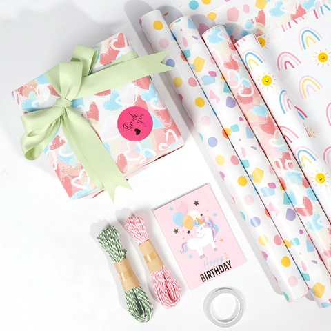 Gift Wrapping Paper Roll Art Paper Rainbow Heart Star Polka Dot Pattern For Birthday Party Valentine's Day Decorations