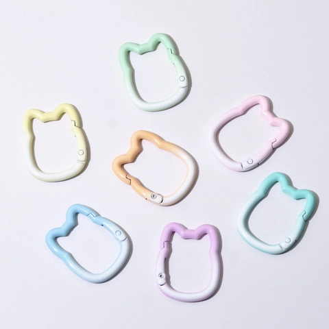 Ganchos De Resorte De Aleación Con Forma De Cabeza De Gato Pintado En Degradado Hallazgos De Joyería DIY Llaveros
