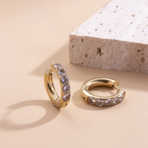 Huggie Hoop Ohrringe Edelstahl Mit Zirkonia Einlage Französischer Minimalistischer Stil Eleganter Schmuck Für Damen