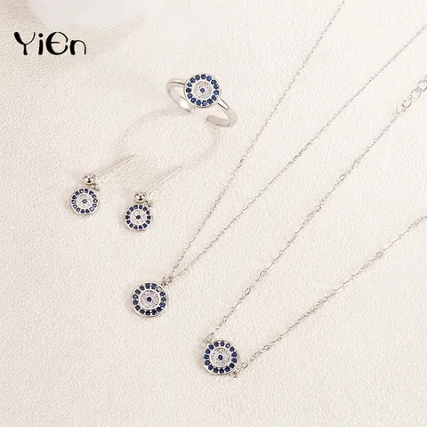 925 Sterling Silver Evil Eye Necklace Earrings Bracelet Ring Rhinestone Inlaid Elegant Fashion Jewelry For Women Girls Gift