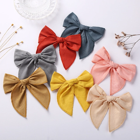 Solid Color Bow Hair Clip Cotton Linen Swallowtail Barrettes Handmade Hair Accessories For Girls