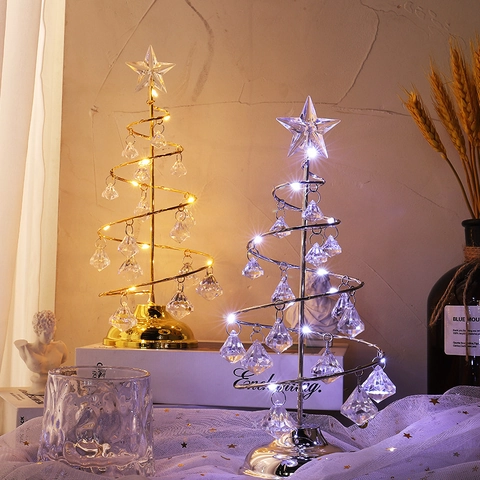 LED Weihnachtsbaum Nachtlicht Metall Spirale Acryl Kristall Anhänger Tischlampe Festliche Dekoration Geschenk