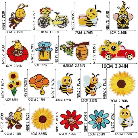Toppe Ricamate Girasole Ape Cartone Animato Da Stirare Da Cucire Applicazioni Decorative Per Vestiti Borse Fai Da Te
