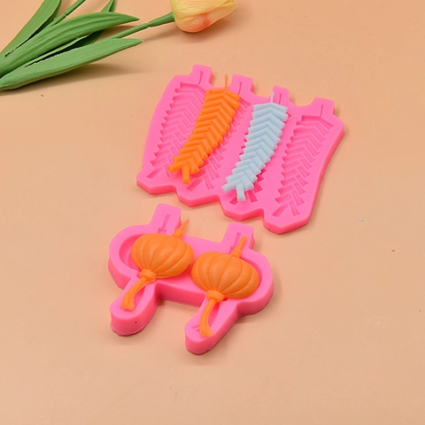 Chinese New Year Style Firecracker And Lantern Silicone Molds For DIY Cake Decorating Chocolate Candle Making Pink
