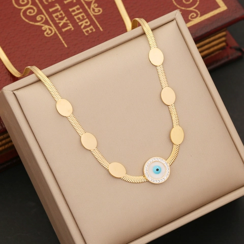 Collana E Orecchini Gioielli Occhio Del Diavolo Acciaio Inossidabile Con Zircone Intarsiato Olio Moda Donna